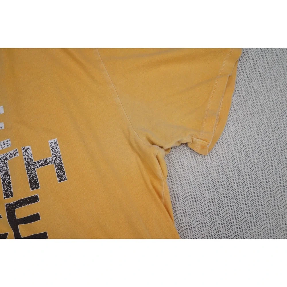 The North Face Shirt Mens Large Yellow Short Sleeve Spellout Logo Out door Fade